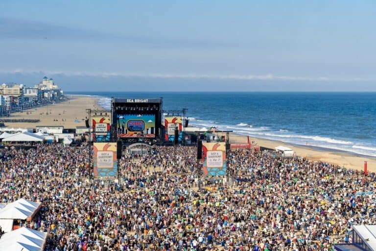 Rock vocalist performing on Oceans Calling Festival main stage in Ocean City, Maryland