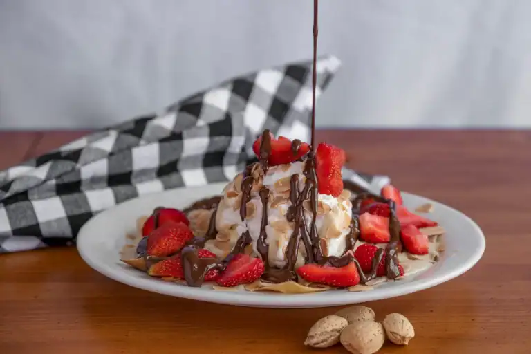chocolate sunday crepes on a breakfast table at a local Ocean City, Maryland restaurant