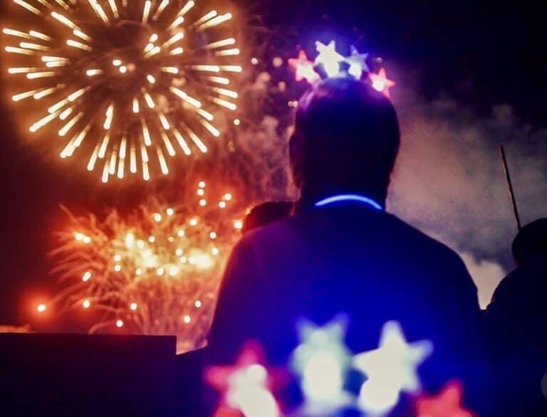 Fireworks light up the night sky over the beach on July 4th in Ocean City, Maryland